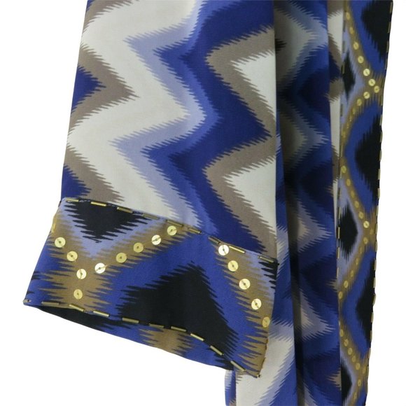 Chico's 0 Long Open Front Kimono Duster Coat Purple Gold Beaded Sequence Lined - Picture 7 of 12